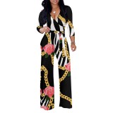 1 Piece Custom Casual Digital Printing V Neck Wide Leg Jumpsuit