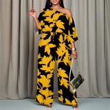 1 Piece Custom Casual Digital Printing Slanted Shoulders Two Piece Pant Set