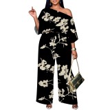 1 Piece Custom Casual Digital Printing Slanted Shoulders Two Piece Pant Set