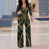 1 Piece Custom Casual Digital Printing V Neck Wide Leg Jumpsuit