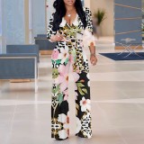 1 Piece Custom Casual Digital Printing V Neck Wide Leg Jumpsuit