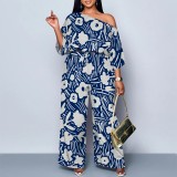 1 Piece Custom Casual Digital Printing Slanted Shoulders Two Piece Pant Set