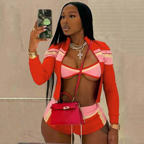 Colorblock Tank Sweatshirt Shorts 3 Piece Sets