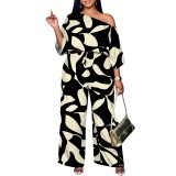 1 Piece Custom Casual Digital Printing Slanted Shoulders Two Piece Pant Set