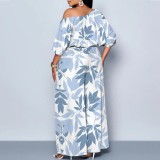 1 Piece Custom Casual Digital Printing Slanted Shoulders Two Piece Pant Set