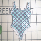 Summer Beach Padded Leopard-Print Chain Halter One-Piece Swimsuit