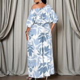 1 Piece Custom Casual Digital Printing Slanted Shoulders Two Piece Pant Set