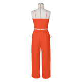 Sexy Color Matching Vest Straight High Waist Wide Leg Women's Trousers
