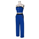 Sexy Color Matching Vest Straight High Waist Wide Leg Women's Trousers