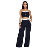 Sexy Color Matching Vest Straight High Waist Wide Leg Women's Trousers