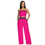 Sexy Color Matching Vest Straight High Waist Wide Leg Women's Trousers