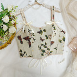 Charming Floral Corset Top with Bow Straps