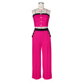 Sexy Color Matching Vest Straight High Waist Wide Leg Women's Trousers