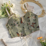 Charming Floral Corset Top with Bow Straps