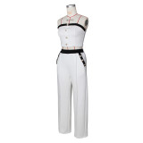 Sexy Color Matching Vest Straight High Waist Wide Leg Women's Trousers