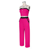 Sexy Color Matching Vest Straight High Waist Wide Leg Women's Trousers