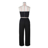 Sexy Color Matching Vest Straight High Waist Wide Leg Women's Trousers