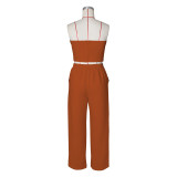 Sexy Color Matching Vest Straight High Waist Wide Leg Women's Trousers