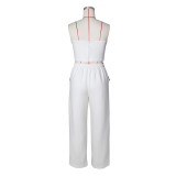 Sexy Color Matching Vest Straight High Waist Wide Leg Women's Trousers