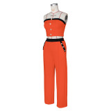 Sexy Color Matching Vest Straight High Waist Wide Leg Women's Trousers