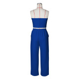 Sexy Color Matching Vest Straight High Waist Wide Leg Women's Trousers