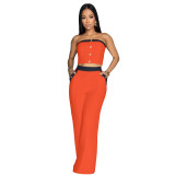 Sexy Color Matching Vest Straight High Waist Wide Leg Women's Trousers