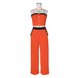 Sexy Color Matching Vest Straight High Waist Wide Leg Women's Trousers