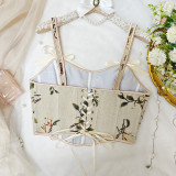Charming Floral Corset Top with Bow Straps