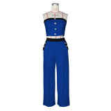 Sexy Color Matching Vest Straight High Waist Wide Leg Women's Trousers