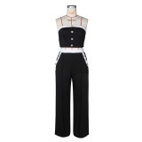 Sexy Color Matching Vest Straight High Waist Wide Leg Women's Trousers
