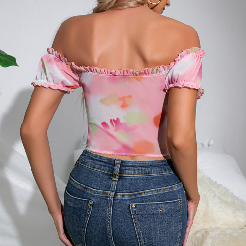Floral Corset Top Spaghetti Straps Cute Bustier Cowl Neck Party Crop Tops