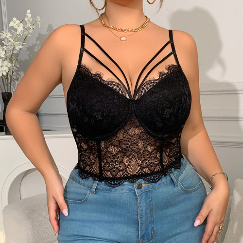 Lace Bralette Women V Neck Camisoles Adjustable Strap Crop Top Bustier Tops