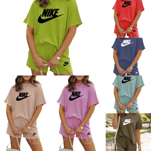 Summer High Quality Cotton Women Print O Neck Sweatshirt Shorts Set