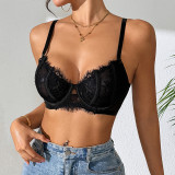 Sexy See-through Lace Eyelash Underwire Bra Underwear Straps Corset