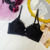 Sexy See-through Lace Eyelash Underwire Bra Underwear Straps Corset