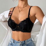 Sexy See-through Lace Eyelash Underwire Bra Underwear Straps Corset