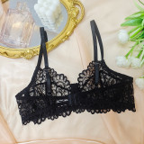 Straps Underwear Lace Eyelash Steel Ring See-through Bra without Padded