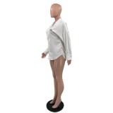 Washed Embroidered Letters Women's Loose Shirt