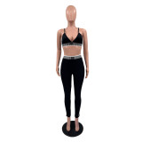 Fashion Women Skinny Sports Fitness Straps Padded Crop Top Yoga Pants Suit