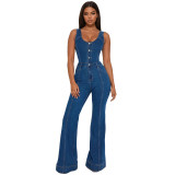 Casual Sleeveless Salopette Woman Denim Jumpsuit