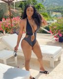 Sexy Backless Halter Stitching One Piece Swimsuit