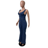 Casual Sleeveless Salopette Woman Denim Jumpsuit