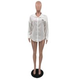 Washed Embroidered Letters Women's Loose Shirt