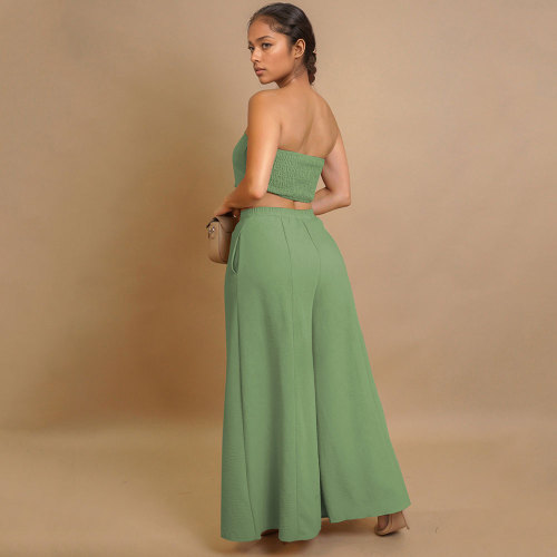 Sexy Elastic Strapless Tube Vest Top & Wide Leg Pants Set