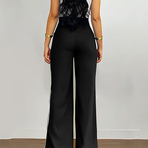 Women's Loose Sweatpants Side Stripe High Waist Straight Pants