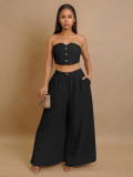 Sexy Elastic Strapless Tube Vest Top & Wide Leg Pants Set