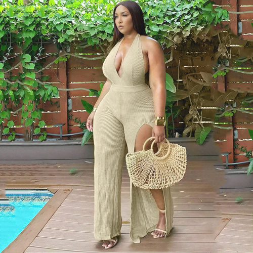 Women's Summer Halter Irregular Slit Jumpsuit