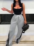 Women's Loose Straight-Leg Drawstring Waist Color-Blocking Sweatpants