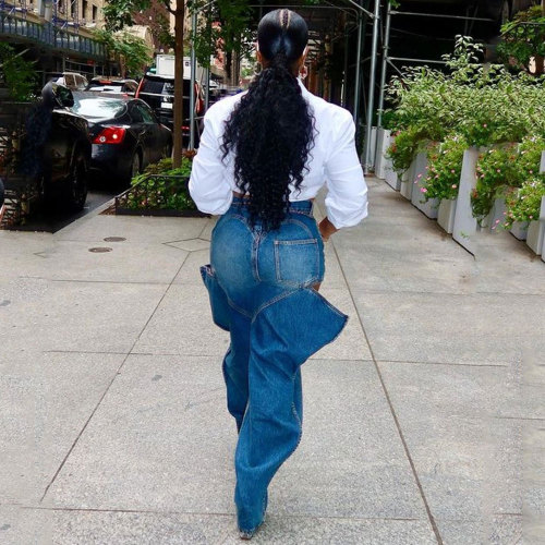 Ripped Washed Denim Hollow Straight Overalls Women's Loose Y2k Elastic Jean