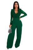 Women Mesh See Through Patchwork Lantern Long Sleeve Ruffles V-Neck Jumpsuits